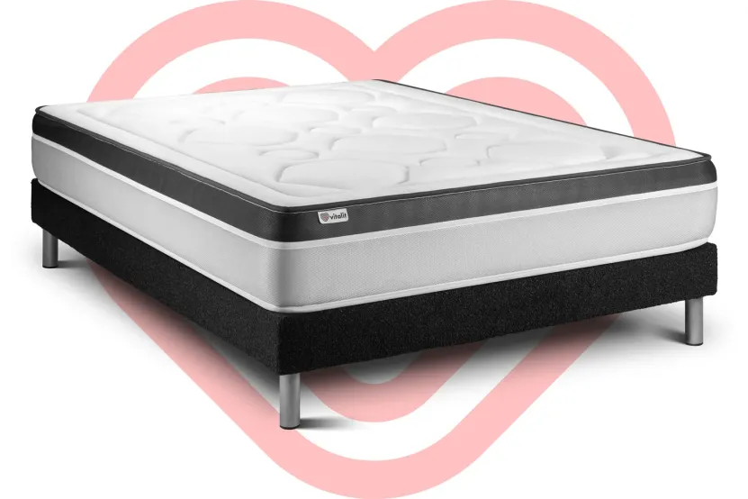 Ensemble Matelas Sommier 180x220 cm - Sommier Noir (en kit) - Vital Ergo