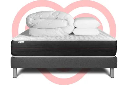 Pack lit complet 180x200 cm - Matelas + Sommier Gris (en kit) + 2 oreillers + Couette - Vitalspring