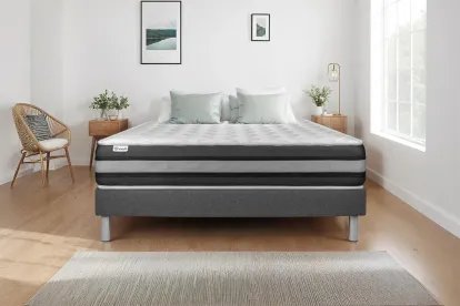 Ensemble Matelas Sommier 120x190 cm - Sommier Gris (en kit) - Vitalspring Zen