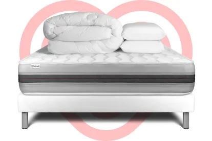 Pack lit complet 140x190 cm - Matelas + Sommier Blanc (en kit) + 2 oreillers + Couette - Vitalspring Recover
