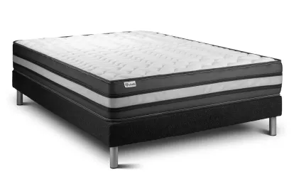 Ensemble Matelas Sommier 140x190 cm - Sommier Noir (en kit) - Vital Power Zen
