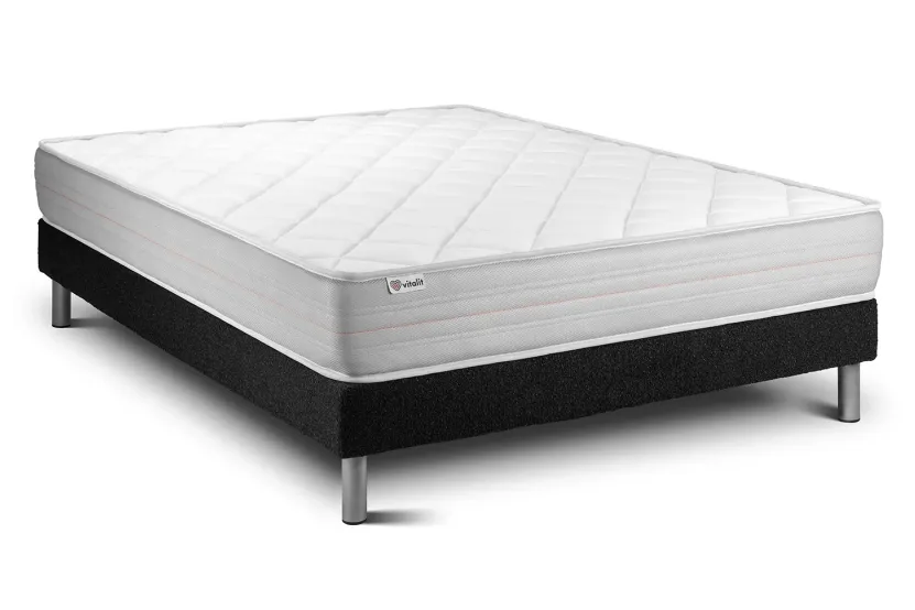 Ensemble Matelas Sommier 160x200 cm - Sommier Noir (déjà monté) - Vitalmemo