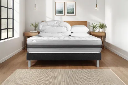 Pack lit complet 180x200 cm - Matelas + Sommier Noir (en kit) + 2 oreillers + Couette - Vitalspring Recover