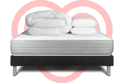 Pack lit complet 160x200 cm - Matelas + Sommier Noir (en kit) + 2 oreillers + Couette - Vitalmemo