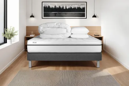 Pack lit complet 200x200 cm - Matelas + Sommier Gris (en kit) + 2 oreillers + Couette - Vital Spa